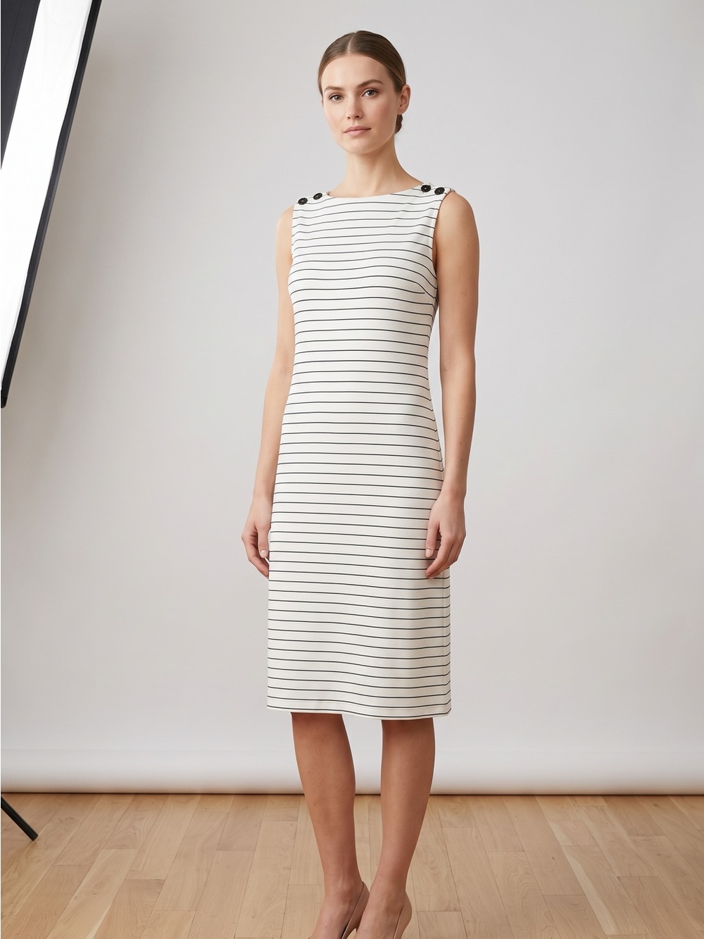 Maxx New York Sleeveless Striped Midi Dress in Cream and Black